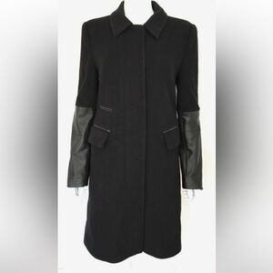 Diane von Furstenberg Black Wool and Cashmere Coat with Leather Sleeves/Trim sz0